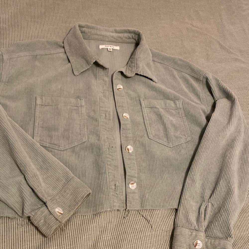 Ribbed mint green denim jacket